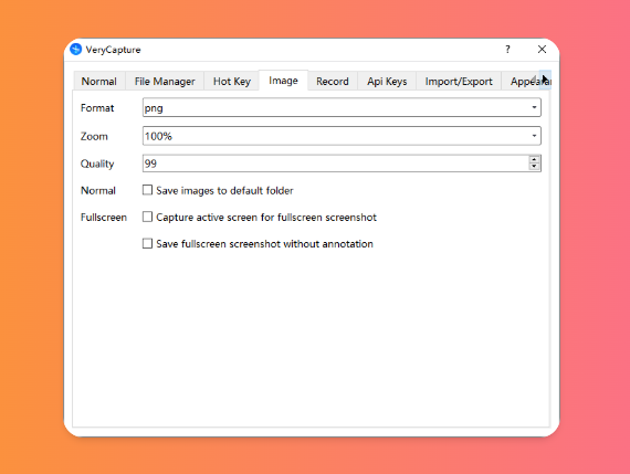 Settings interface